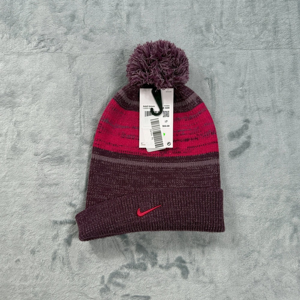 Nike Training Pom Beanie Sangria Pink Spell Knit Hat FJ6305-610 One Size NWT